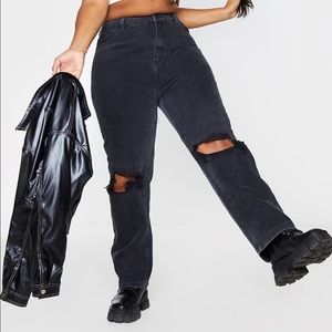 Plus Washed Black Knee Rip Straight Leg (PLT)